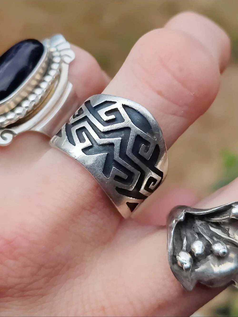 Heavy Vintage Sterling Taxco Signed Modernist Tribal Ring